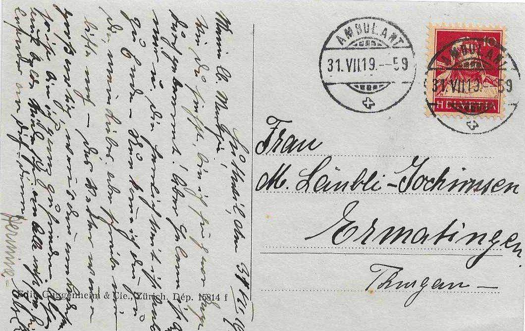 Cartoline postali: AK HUTTWIL 1919 – Usato da Schlossrued venduto da Aronliam 1