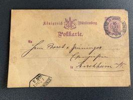 Postkarte Königreich Württemberg,  1883 Rarität