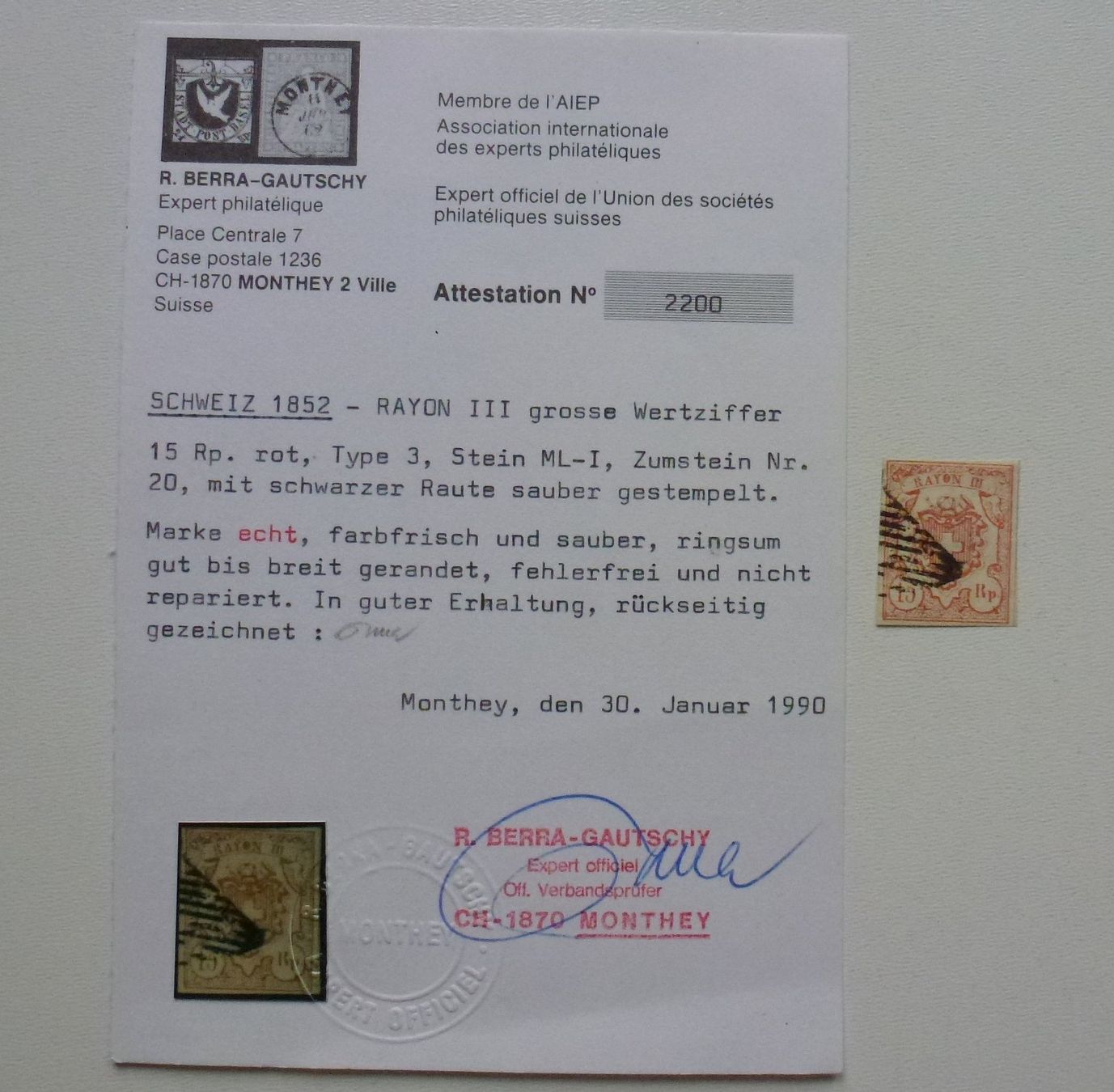 Alle Briefmarken: 1852 - Rayon III - Stein ML-I mit Attest – Gebraucht aus Walkringen von Casablanca777 2