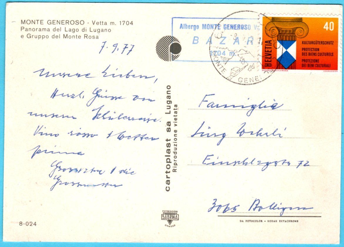 Ansichtskarten: Monte Generoso Bahn 1977 – Gebraucht aus Zürich von Sion2006 1