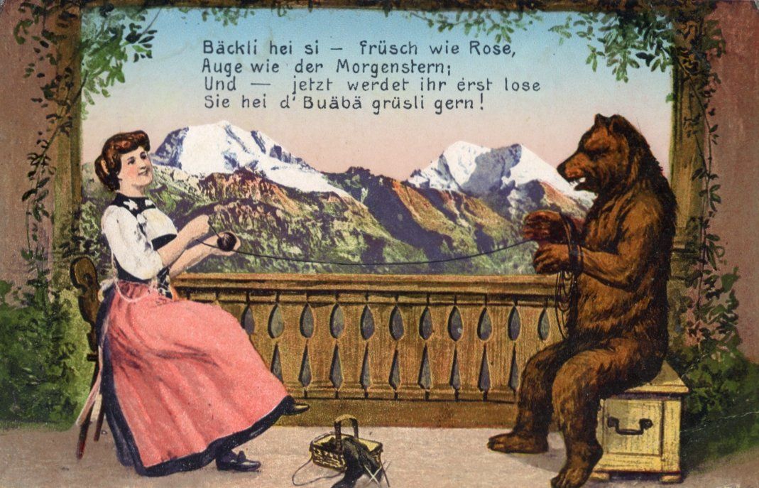 Ansichtskarten: Bern  BE   -  Trachtenfrau mit Bär     um  1919 – Gebraucht aus Brig von Valcards54