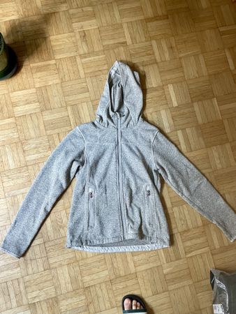 Sportliche Outdoor Fleecejacke, Kapuze, grau/beige, Gr. 38