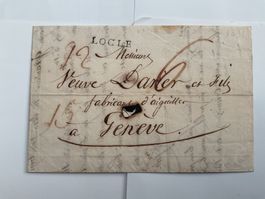 1831 Balkenstempel Locle, Beleg mit Inhalt Genf Ankunft Stab