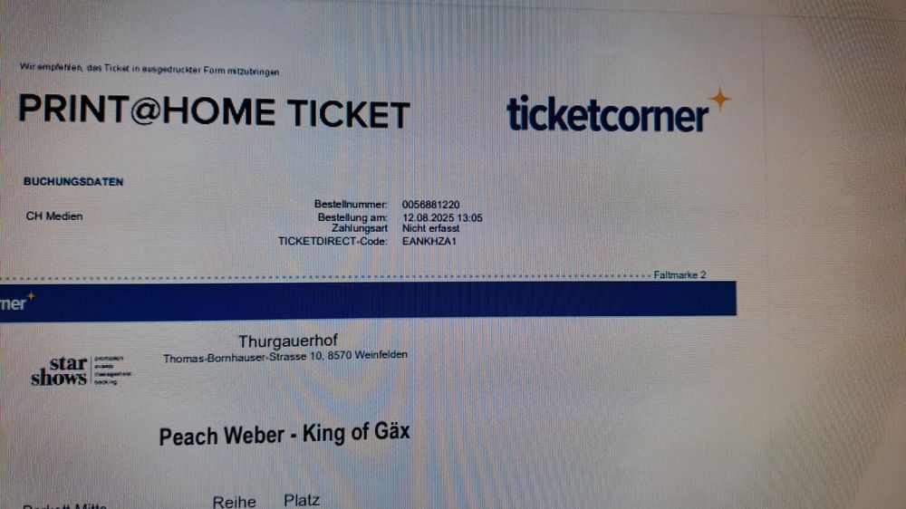 Ticket Peach Weber (Neu (gemäss Beschreibung)) in Wauwil für CHF 50 ...