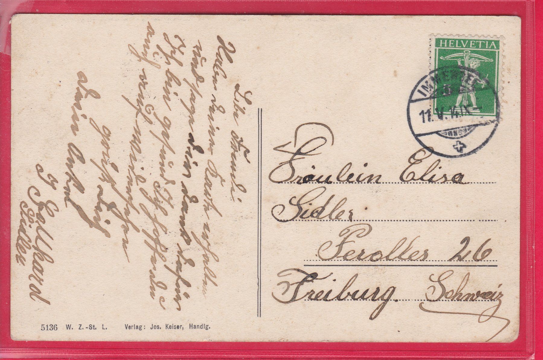 Cartoline postali: IMMENSEE AM ZUGERSEE, 11.5.1914 – Usato da Oberrieden venduto da Gebirgsstelze 1
