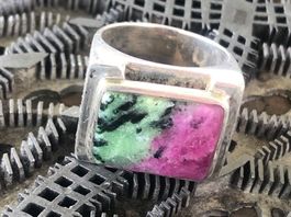 🍉 RUBIN / ZOISIT  Cabochon Silber Ring !!!   Grösse: 60