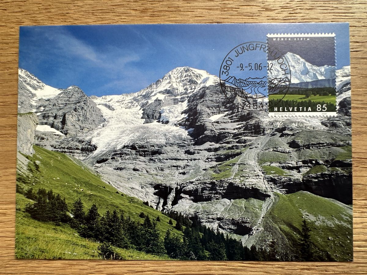 Tutti i francobolli: Schweiz - 3 Maximumkarten 2006 Eiger Mönch Jungfrau – Usato da Schmitten / FR venduto da Samsara169 2