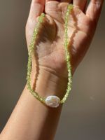 Edelstein Kette Peridot Süsswasserperle Edelstahl 18Kvergold