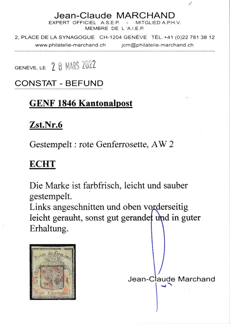 Tutti i francobolli: GENF 1846 KANTONALPOST Zst.Nr.6 – Usato da geneve venduto da philatelie-marchand 1