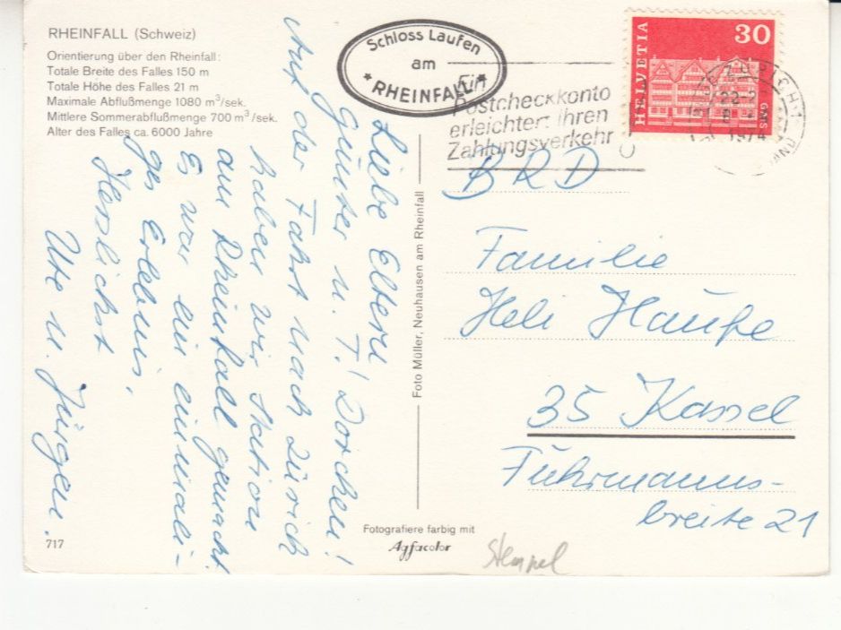 Ansichtskarten: Rheinfall 1974 – Gebraucht aus Bürglen TG von StampGraf 1