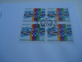 Marke CH-Liechtenstein, 1995, FDC + 4erblock, 3 Belege