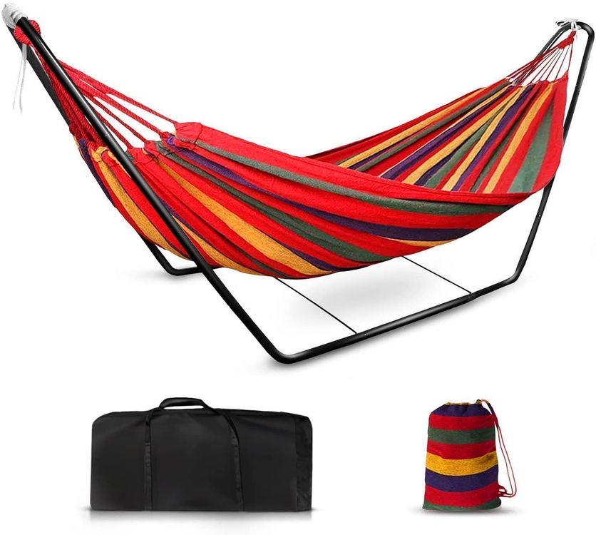 Doppel Hängematte mit Gestell Outdoor, Baumwolle mit Tasche Kaufen
