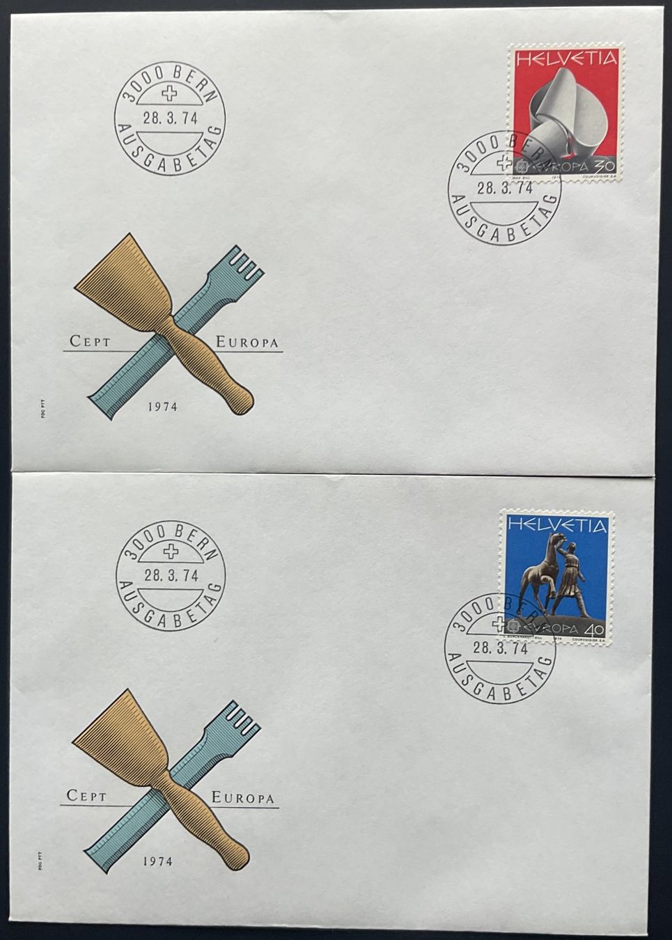 Alle Briefmarken: FDC 1974 mit Einzelmarken und Viererblöcken – Neu (gemäss Beschreibung) aus Luzern von 19primeln 1