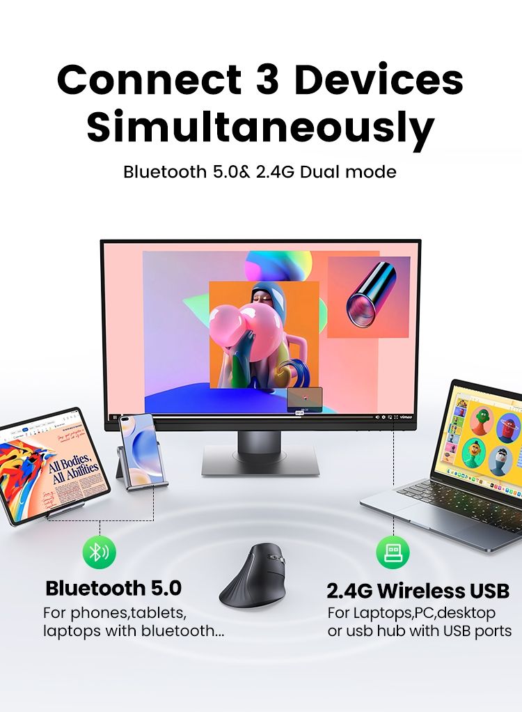 Mouse: UGREEN Vertikale Ergonomische Maus, Bluetooth, 4000DPI – Nuovo e nell'imballaggio originale da Romanshorn venduto da pfimex 3