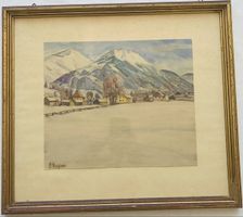 Original-Aquarell von Eugen Henziross – Winterlandschaft