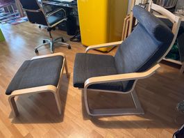 IKEA POÄNG Sessel + Hocker Eiche / Anthrazit – guter Zustand
