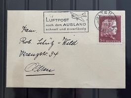 Briefchen Pro Juventute, 1953, mit Stempel Luftpost