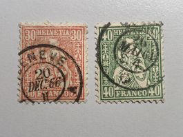 Schweiz antik ca 1862 Sitzende Helvetia 30&40 top gestempelt