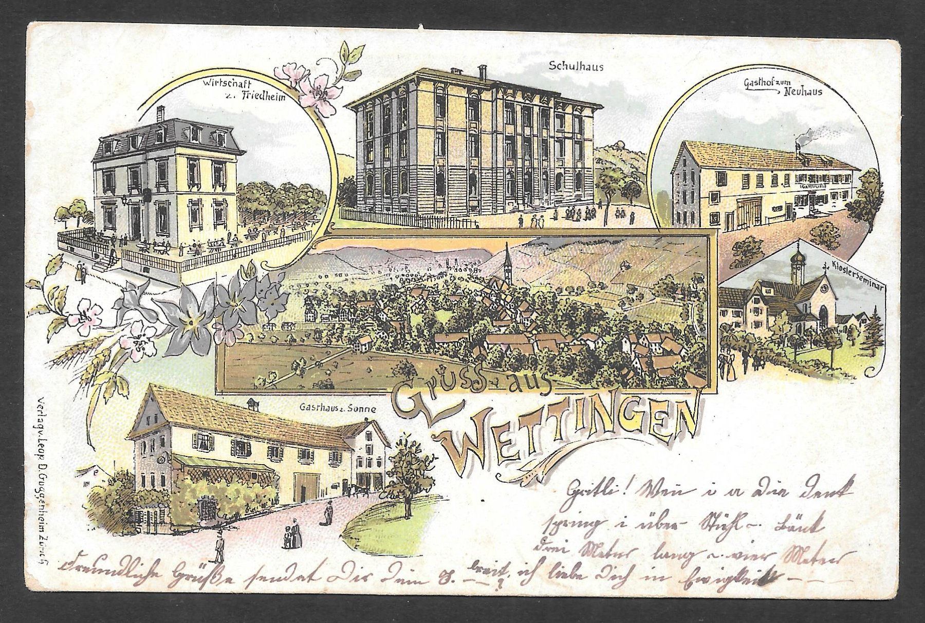 Cartoline postali: Wettingen farbige Lithografie 6 Bilder – Usato da Olten venduto da clotaldi