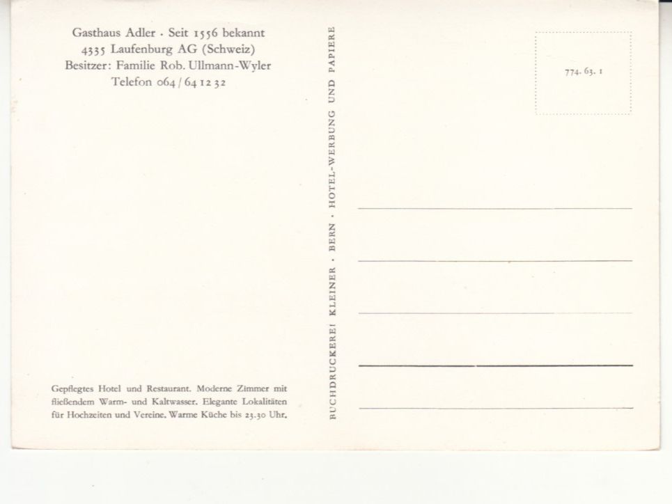 Ansichtskarten: Laufenburg Adler ca. 1970 – Gebraucht aus Bürglen TG von StampGraf 1