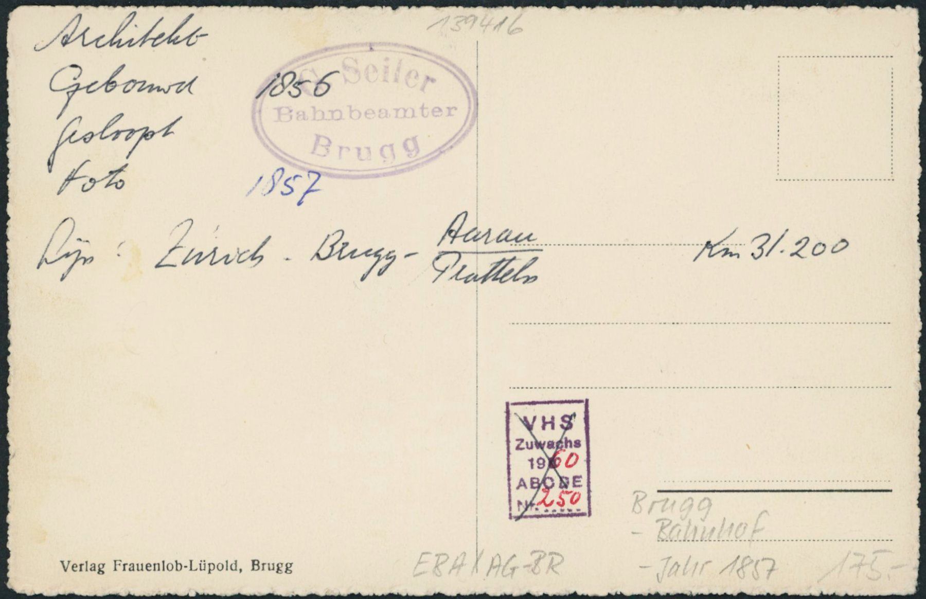Cartoline postali: AG Brugg - Bahnhof - Bahn – Nuovo (secondo la descrizione) da Schindellegi venduto da leecollect 1