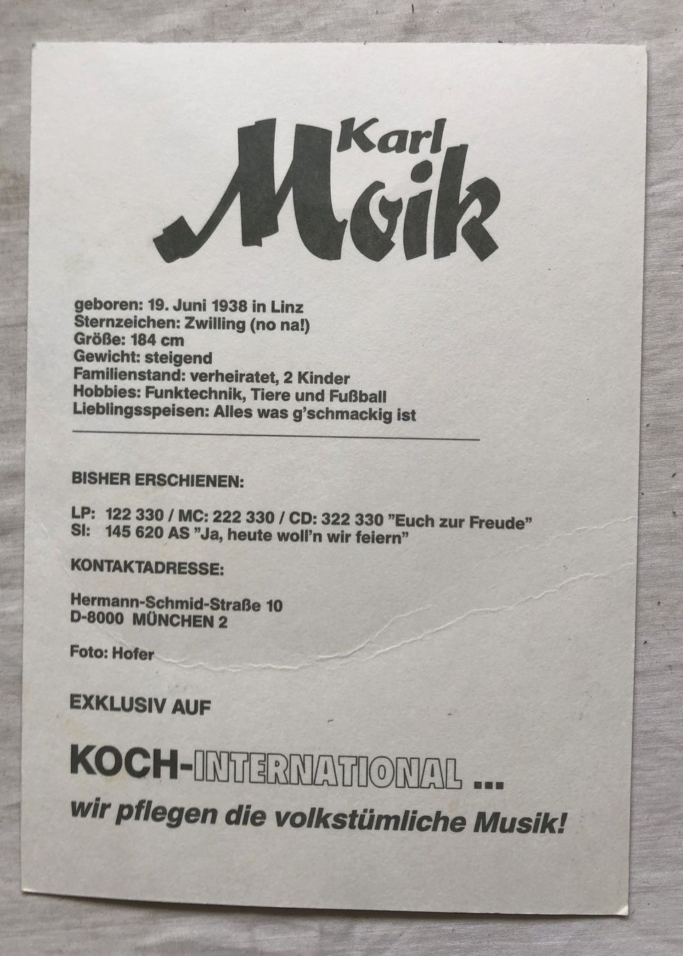 Autogramme: Originalautogramm - Karl Moik – Gebraucht aus Schaffhausen von durruti 1