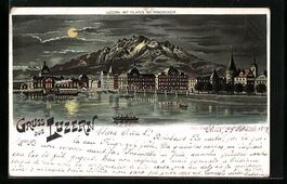Litho Luzern, Uferpartie mit Pilatus