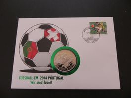 Münzbrief Liberia 5 Dollars 2004 St Jakob Park Basel EM 2008