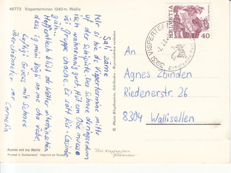 Cartoline postali: Visperterminen 1984 – Usato da Bürglen TG venduto da StampGraf 1