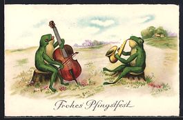 Frösche musizieren auf einer Wiese, Fro