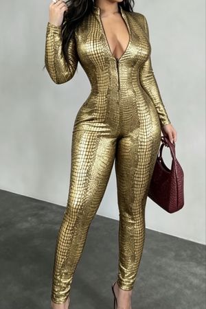 Glamour e sexy Tuta-metallico Oro-tgM/L-nuovo