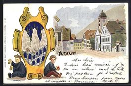 Fleurier, Strassenpartie mit Gebäudeans