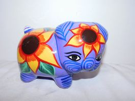 Mexikanisches Sparschwein Keramik lila Schwein Sonnenblumen
