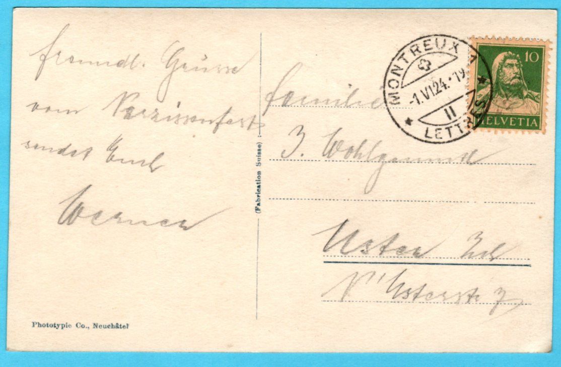 Cartoline postali: Montreux Clarens 1924 – Usato da Zürich venduto da Sion2006 1