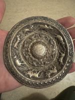 Antike, seltene, runde Silber Schale mit Tierrelief HB