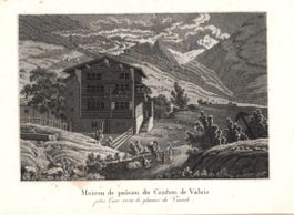 Wallis Lax Fiesch Bauernhaus Aquatinta