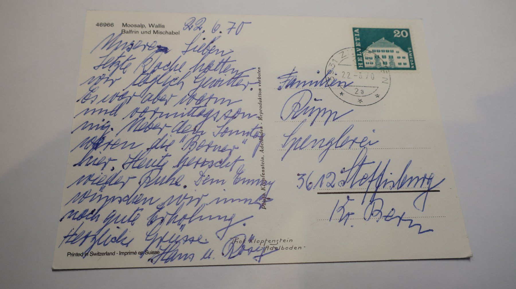 Cartes postales: Moosal Wallis Balfrin und Mischabel  1970 – D'occasion à Cormoret par Pascalll2001 3
