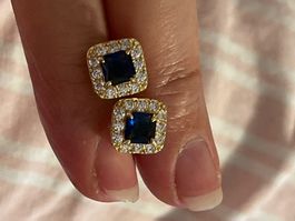 Clous d’oreilles plaqués or pierre zircon bleue 0,8 X0,8 mm