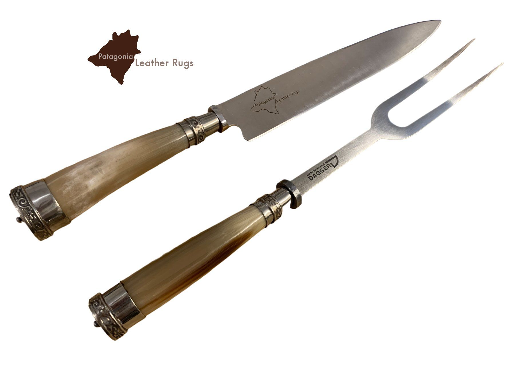 Bestecksets: Tranchierset mit Fleischmesser und Fleischgabel mit Kuhhorn – Neu und originalverpackt aus Arbedo von patagonialeatherrugs 1