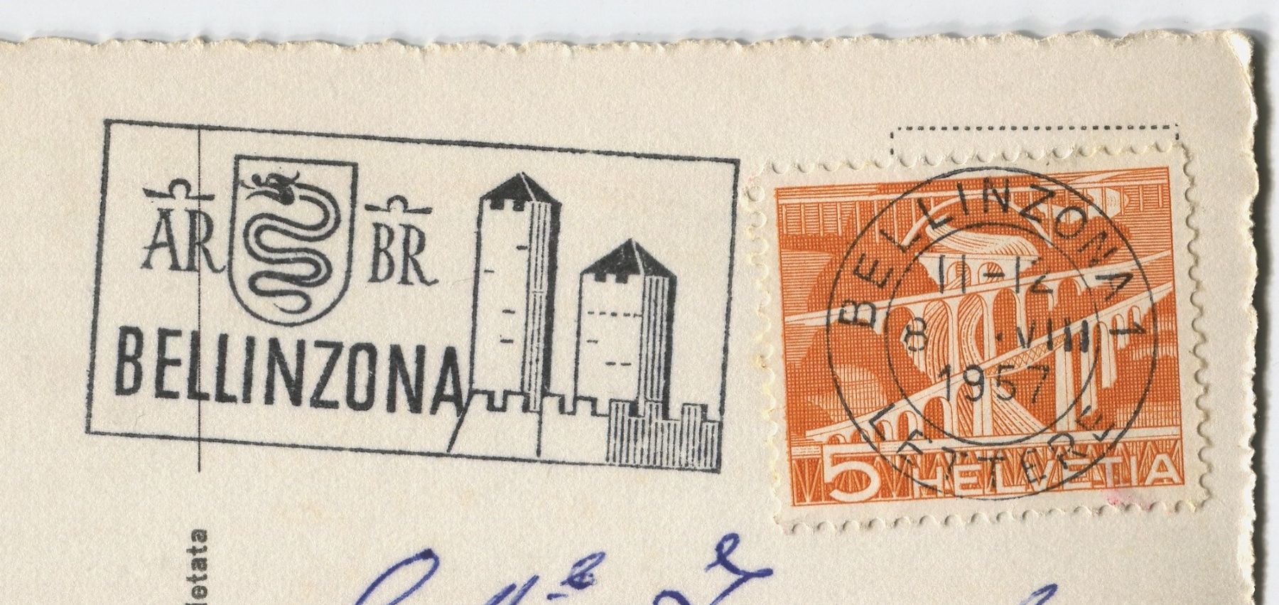 Cartoline postali: Bellinzona 3 vedute 1957 – Usato da coglio venduto da Tascia1 1