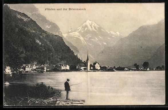 Cartoline postali: Flüelen, Teilansicht mit Bristenstock – Usato da Berlin venduto da bartko-reher