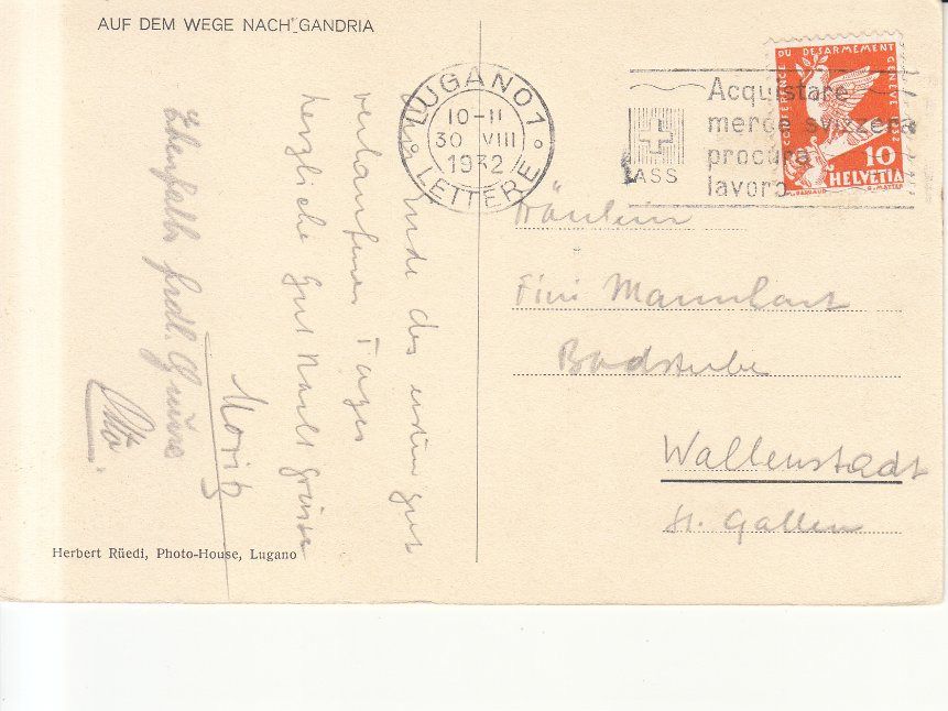 Cartoline postali: Gandria 1932 – Usato da Bürglen TG venduto da StampGraf 1