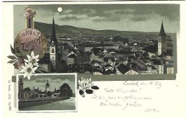 Gruss aus Zürich Mondscheinlitho