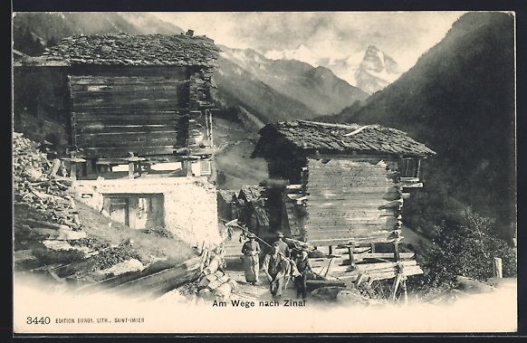 Cartoline postali: Zinal, Holzhäuser am Wege nach Zinal, S – Usato da Berlin venduto da bartko-reher