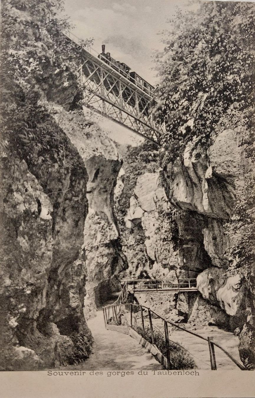 Cartoline postali: BIEL/BIENNE - GORGES DU TAUBENLOCH - Train à vapeur – Usato da Delémont venduto da Domdom1