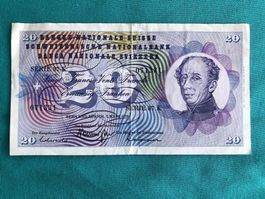 Ausgezeichneter Schweizer 20 Franken Banknote im Jahre 1973