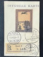 Flugpost Vignette Ausstellung Binnenschiffahrt Basel 1926 ʘ