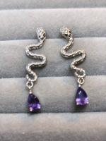 Schlangen Ohrringe mit lila Tropfen Amethyst NEU