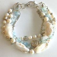 Statement-Perlen-Armband mit Aquamarin und Silber - Unikat