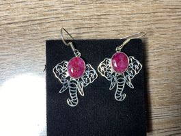 Boho Elefant Ohrringe 925 Silber mit natürlichem Rubin